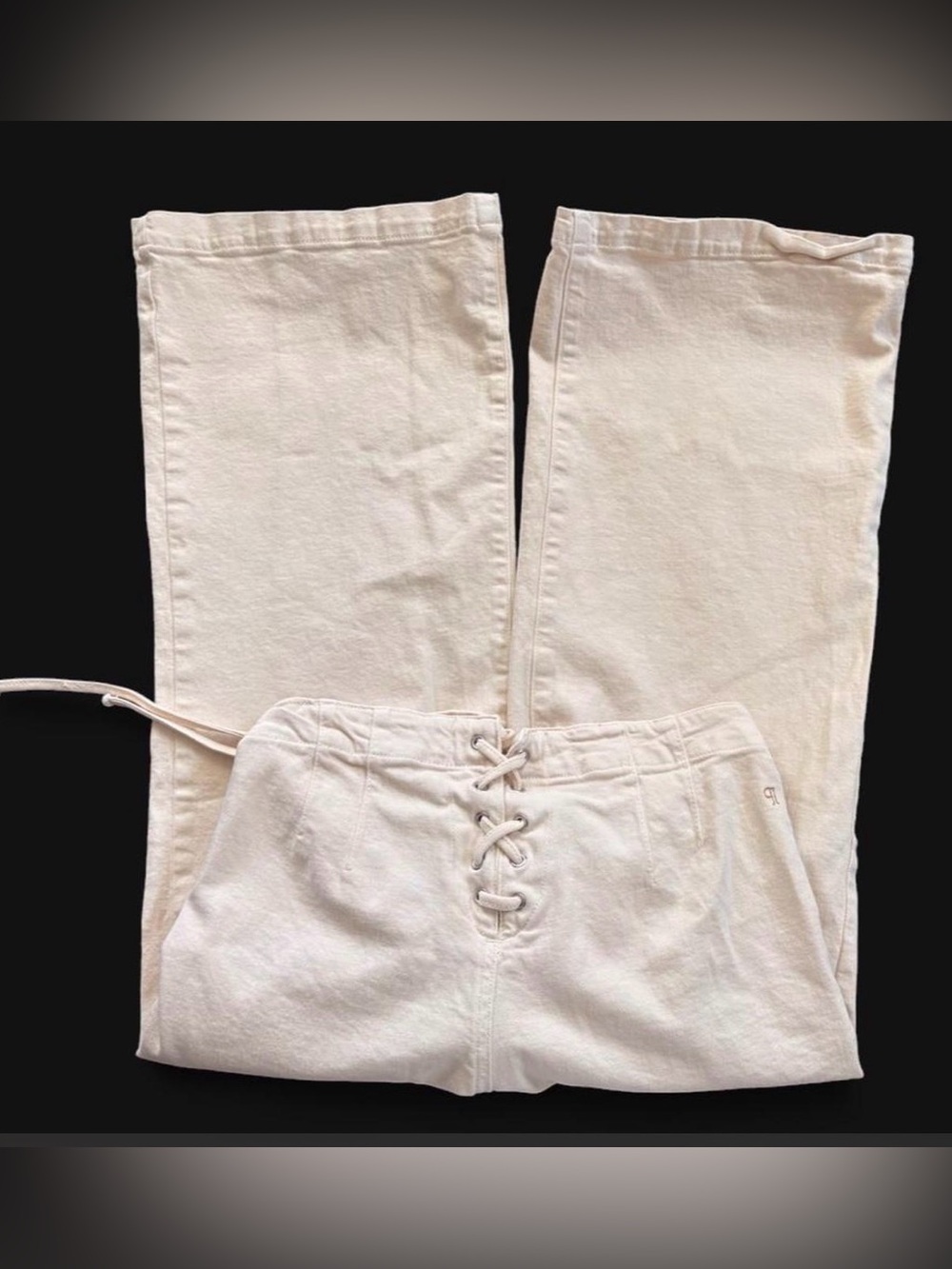Pilcro Lace-Up Wide-Leg Pants in Cream